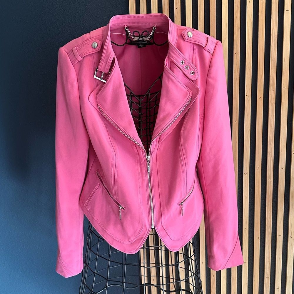 White House Black Market Pink Moto Utility Jacket